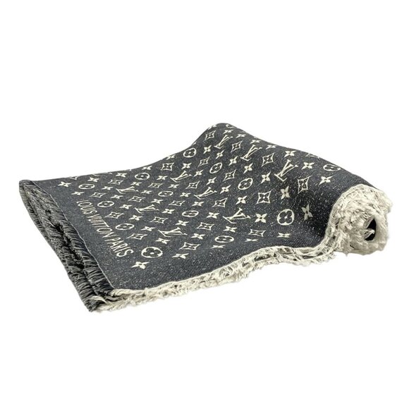 LOUIS VUITTON - Dark Gray Cream Scarf Cotton Wool Silk 477-080725 - Picture 1 of 5